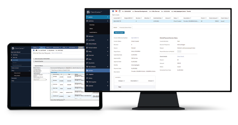 Software screens for Mitchell Guidewire, etc